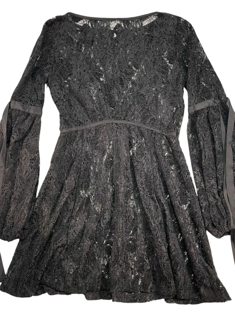 Free People Black Lace Long-Sleeve Mini Dress